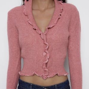Zara Velvet Trim Knit Cardigan